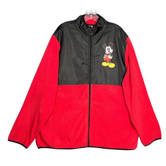 Disney Men’s Mickey Mouse Fleece Jacket XL Red Black Full Zip Graphic New - Picture 1 of 15
